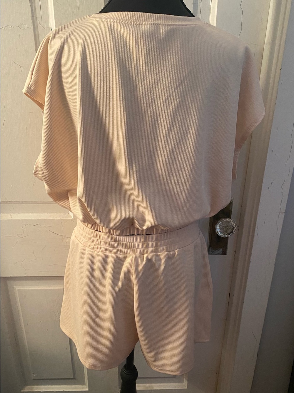 SHEIN Cream Ribbed Drawstring Shorts Set - Picture 7 of 8